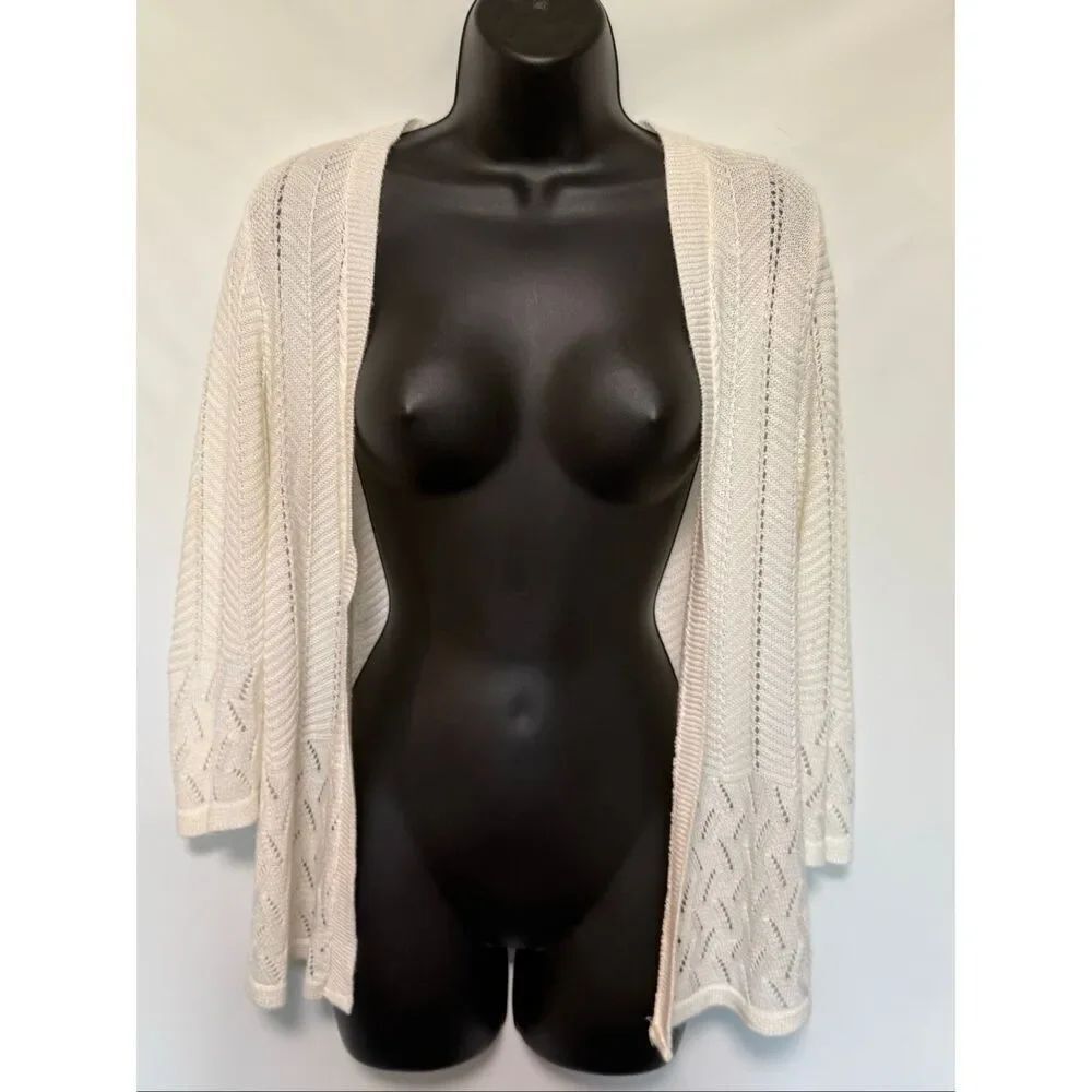 Notations white knit open front long sleeve cardigan, size small NWOT
